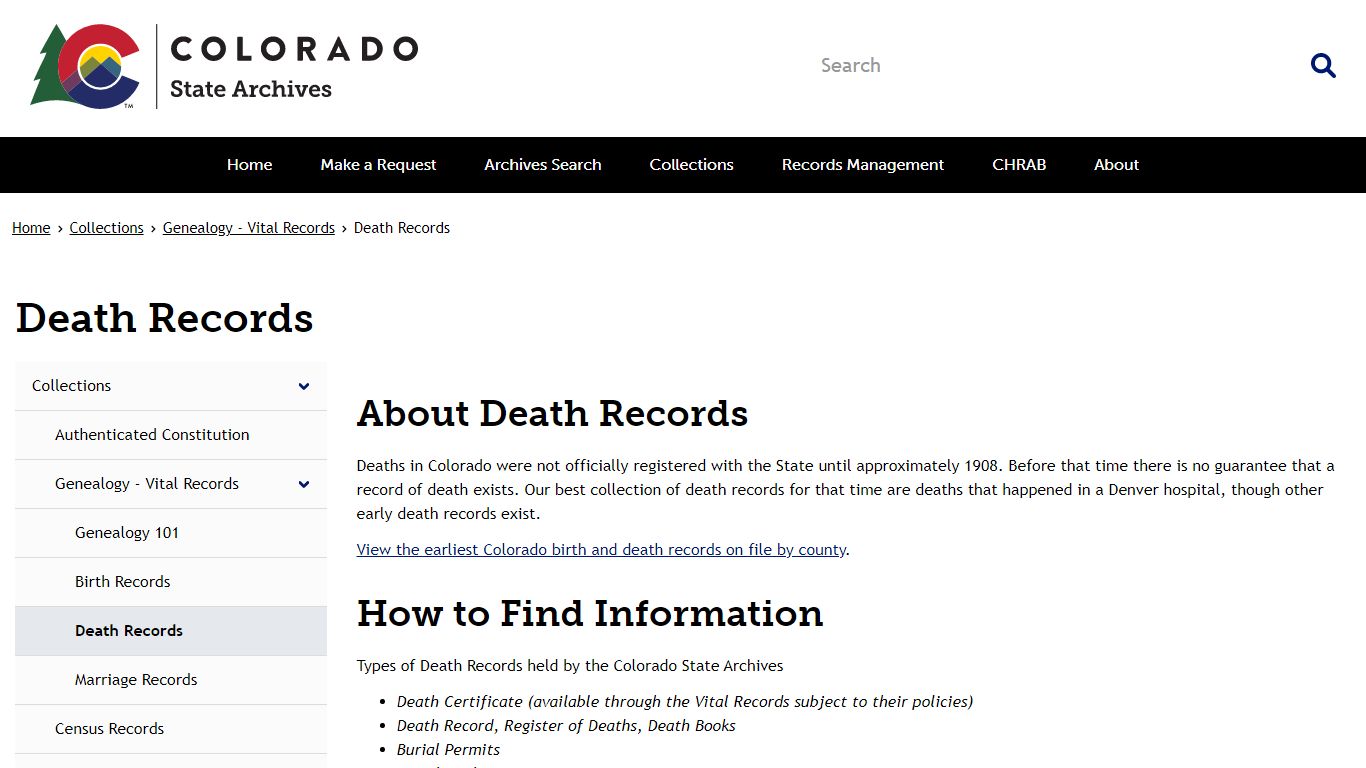 Death Records | Archives - Colorado